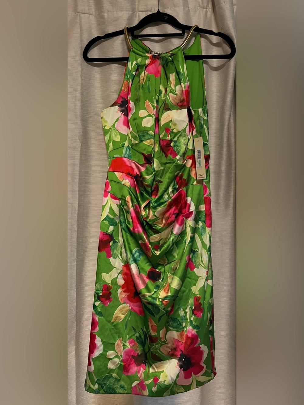NWT Eliza J Floral Chain Halter Ruched Mini Dress Size 8 - Picture 5 of 9